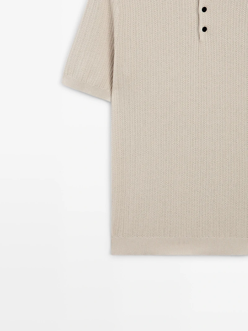 100% cotton textured knit polo sweater