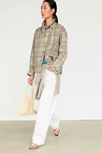 100% linen check shirt with snap buttons