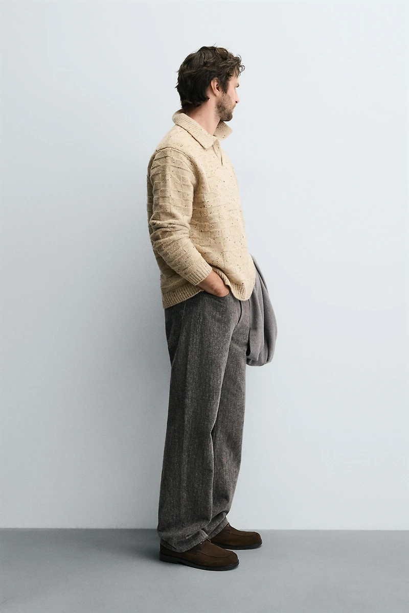 100% WOOL BUTTON-DOWN KNIT POLO SHIRT