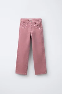 PANTALON EN VELOURS À FLEURS BRODÉES