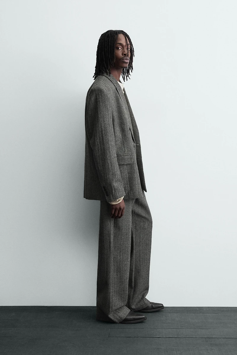 HERRINGBONE WOOL BLEND SUIT PANTS
