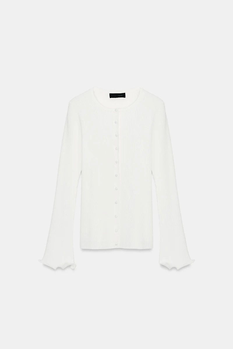 RIB CARDIGAN WITH WAVY HEM