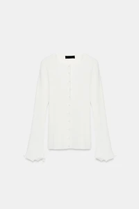 RIB CARDIGAN WITH WAVY HEM