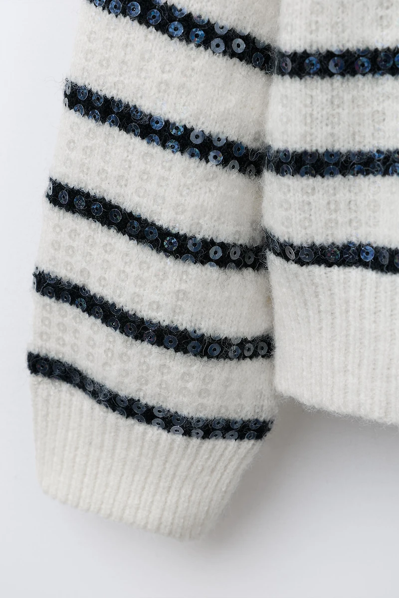 SEQUIN STRIPED KNIT SWEATER