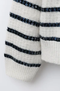 SEQUIN STRIPED KNIT SWEATER