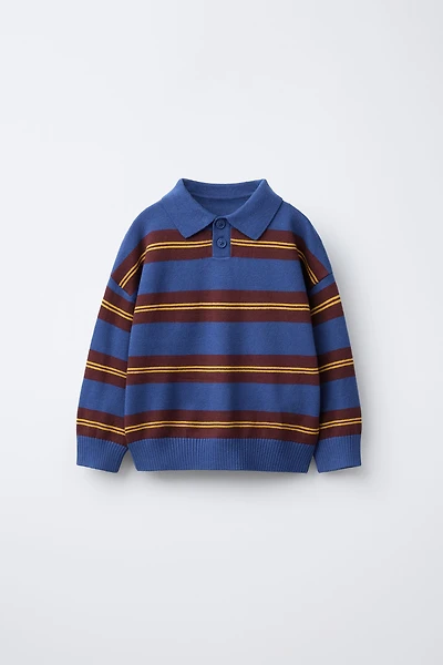 STRIPED KNIT POLO SHIRT