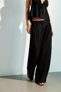 STRIPED POPLIN WIDE LEG PANTS