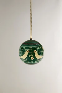 CHRISTMAS TREE BALL ORNAMENT WITH HENS AND FLOWERS