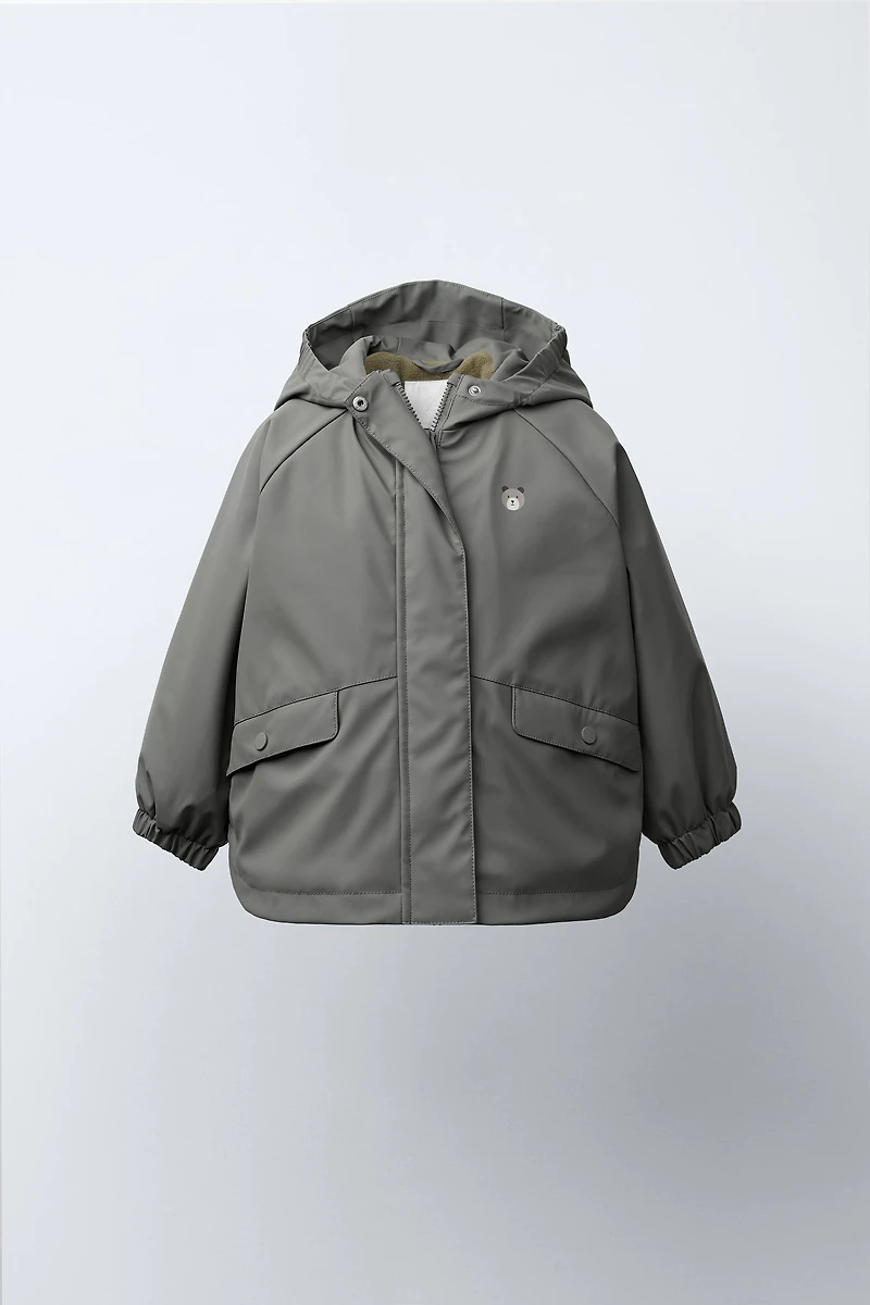 WATER-RESISTANT RUBBERIZED FLEECE-LINED RAINCOAT