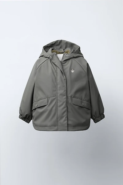 WATER-RESISTANT RUBBERIZED FLEECE-LINED RAINCOAT