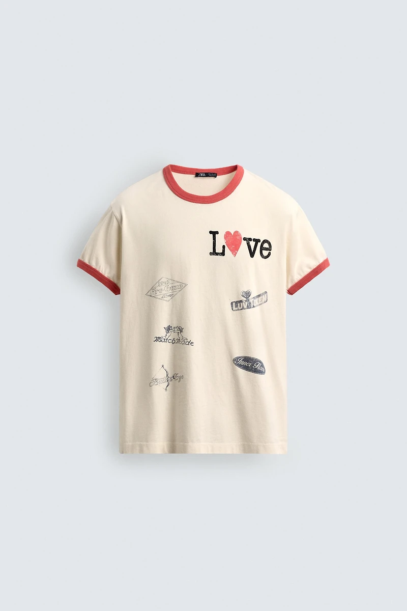 CONTRAST HEART RIBBED T-SHIRT