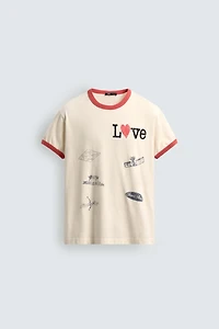CONTRAST HEART RIBBED T-SHIRT