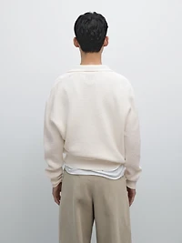 Knit sweater with mock button neck