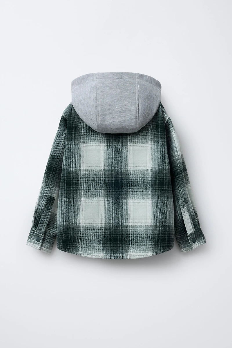 SURCHEMISE À CARREAUX AVEC CAPUCHE EN MOLLETON AMOVIBLE