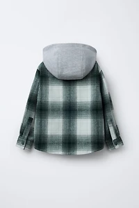 SURCHEMISE À CARREAUX AVEC CAPUCHE EN MOLLETON AMOVIBLE