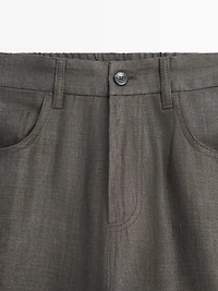 Linen semi-jogger fit denim-effect trousers