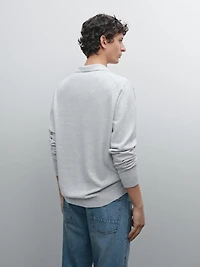 Cotton blend knit polo sweater