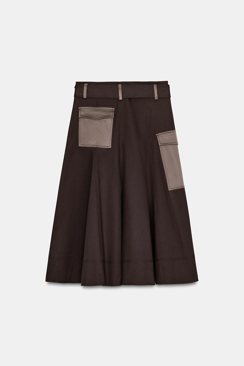 BELTED CARGO MIDI SKIRT