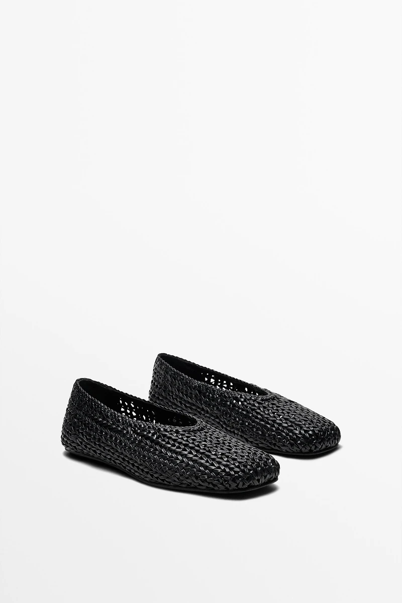 Braided sheepskin ballet flats