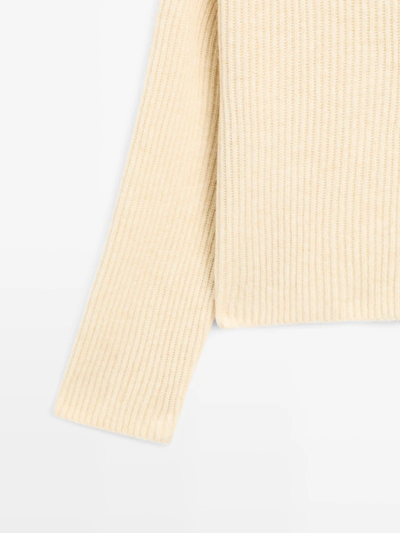 Wool blend sweater with hood detail