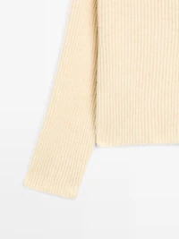 Wool blend sweater with hood detail