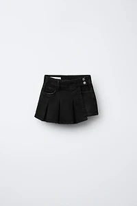 PLEATED DENIM SKORT