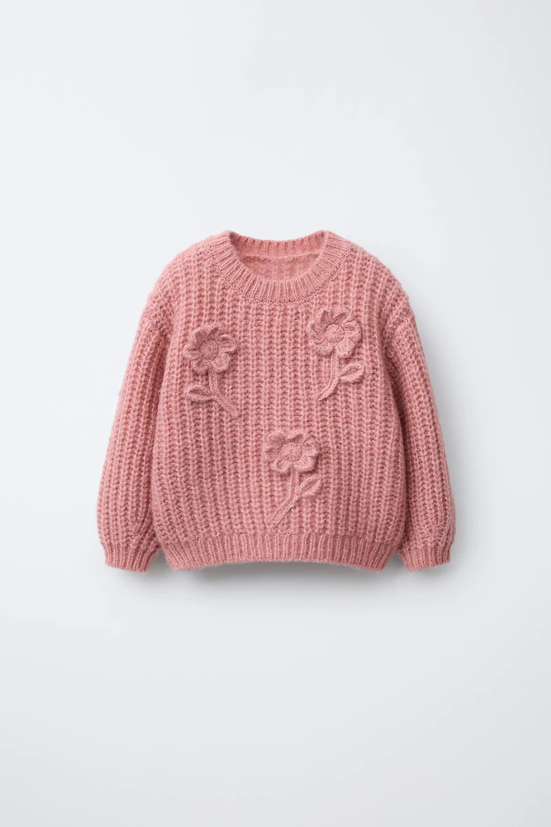 FLORAL EMBROIDERED WOOL KNIT SWEATER