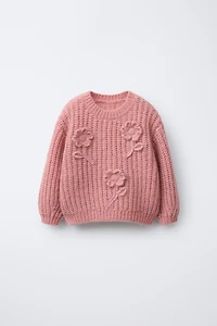 FLORAL EMBROIDERED WOOL KNIT SWEATER