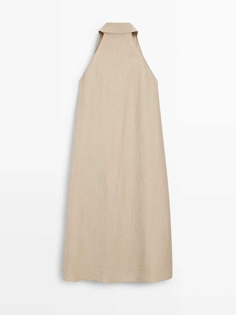 Robe midi col polo en lin