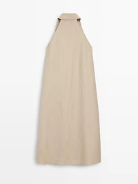 Robe midi col polo en lin