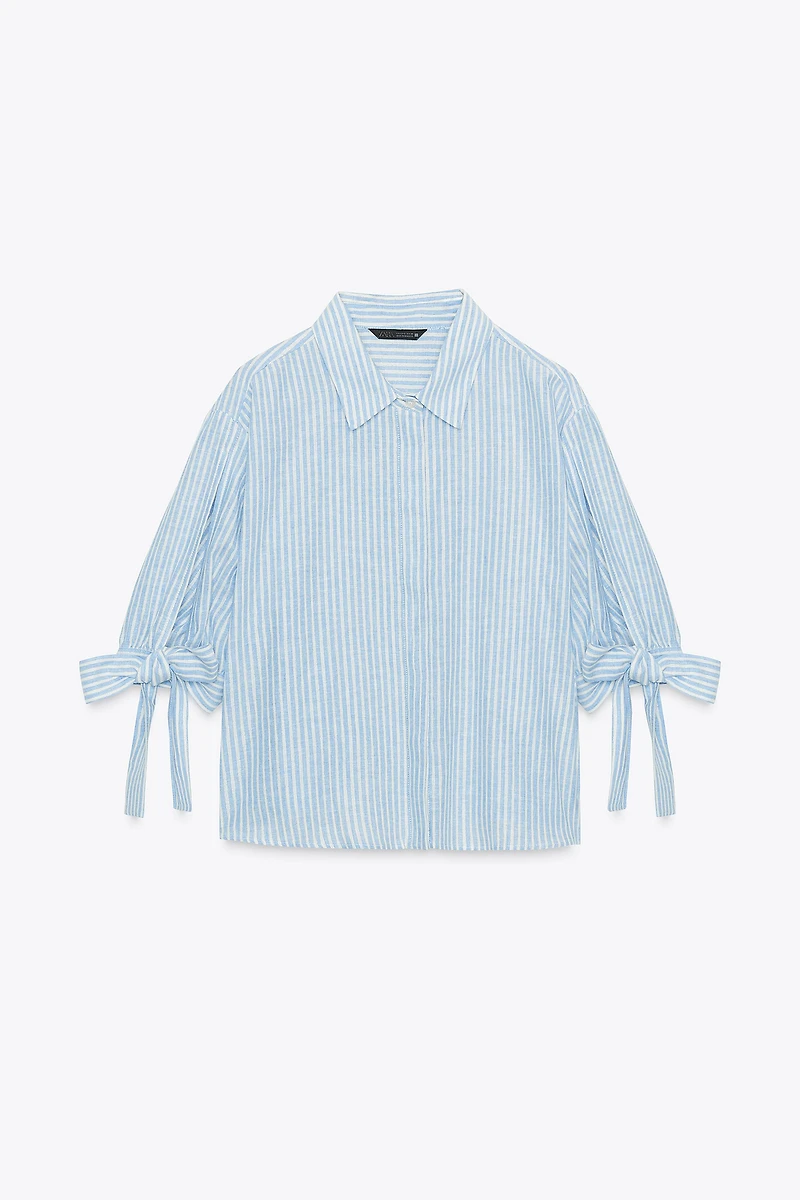CHEMISE RAYURES LACETS AVEC LIN