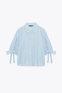 CHEMISE RAYURES LACETS AVEC LIN