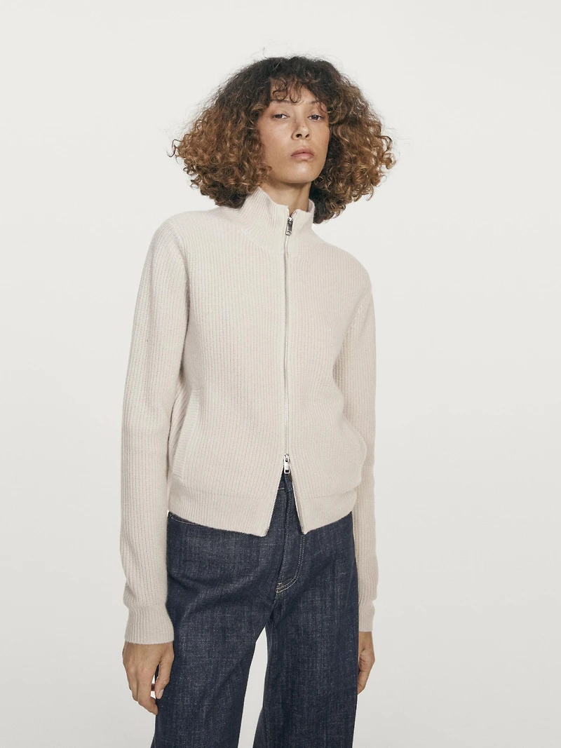 100% cashmere zip-up cardigan