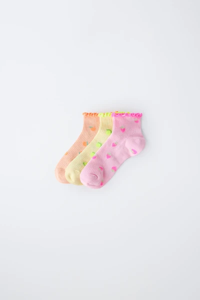 LOT DE TROIS SOCQUETTES FRUITS EN VELOURS BOUCLÉ