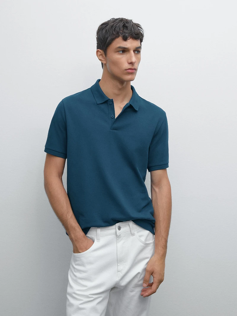 Micro textured piqué cotton polo shirt