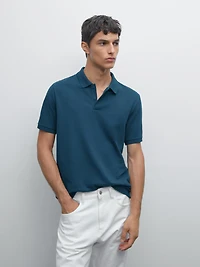 Micro textured piqué cotton polo shirt