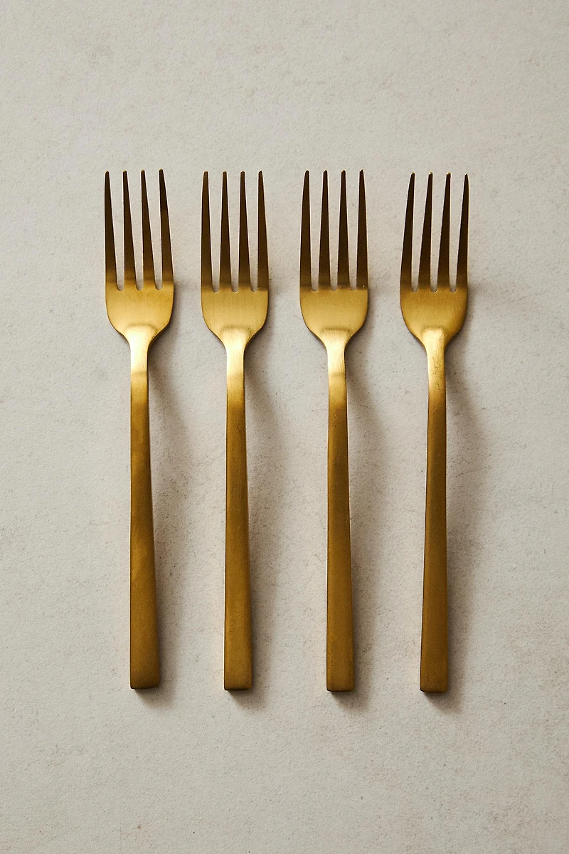 SET OF GOLD STEEL BRUNCH DESSERT FORKS (SET OF 4)