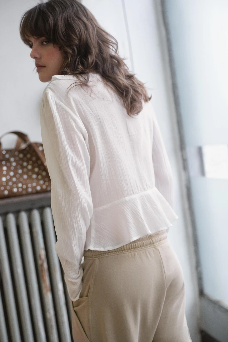 CHIFFON EMBROIDERED SHIRT WITH RUFFLES