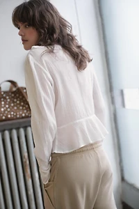 CHIFFON EMBROIDERED SHIRT WITH RUFFLES