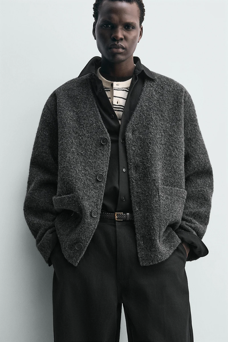 TEXTURED WOOL BLEND CARDIGAN
