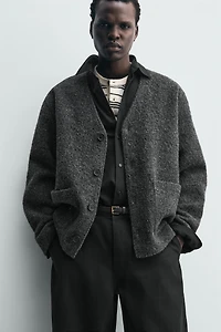 TEXTURED WOOL BLEND CARDIGAN