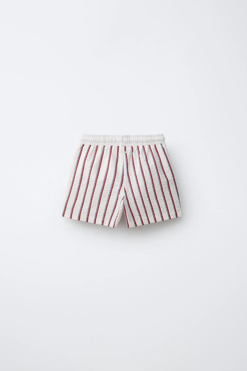 6-14 YEARS/ TEXTURED STRIPE SWIM SHORTS