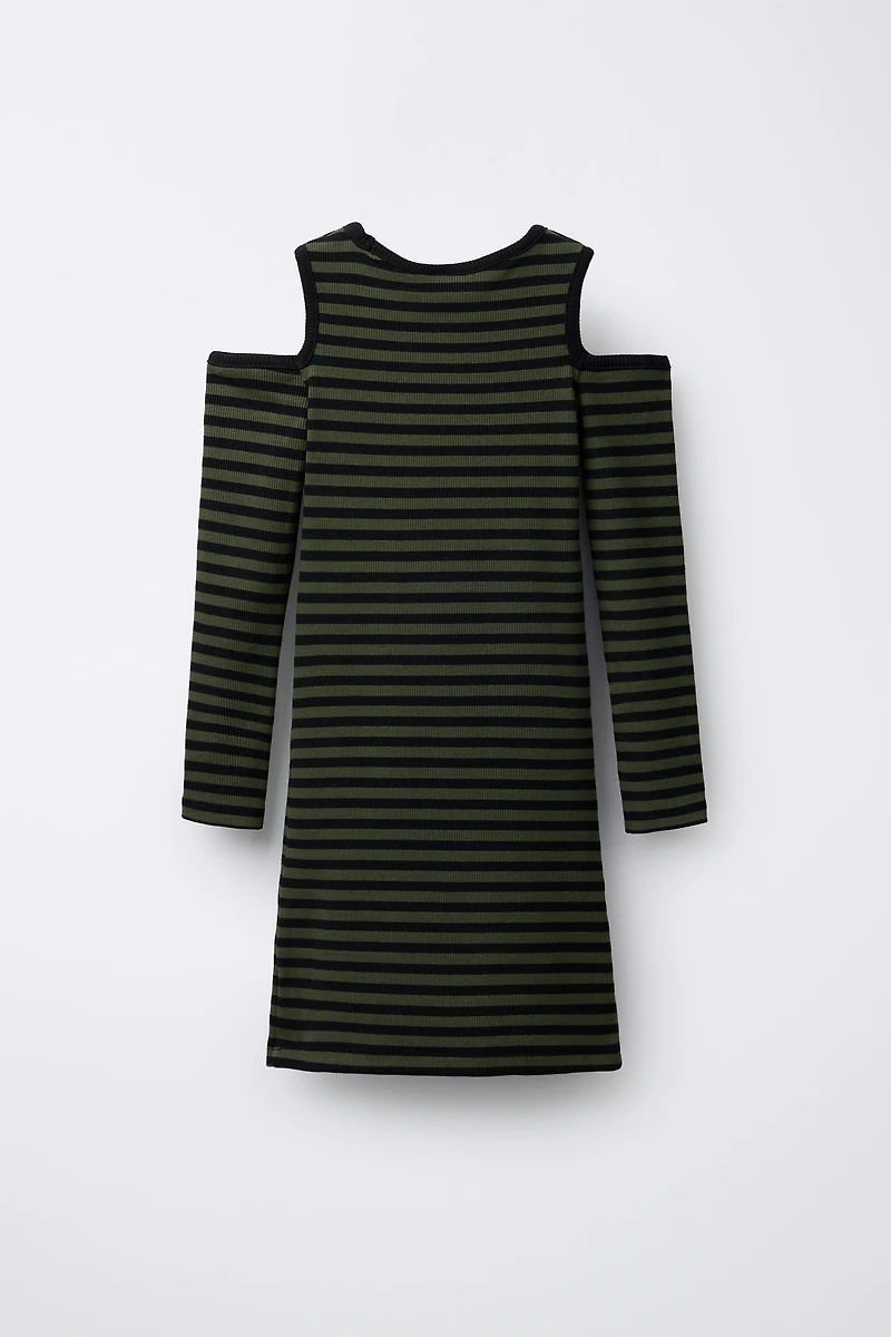STRIPED RIBBED CUT OUT DRESS