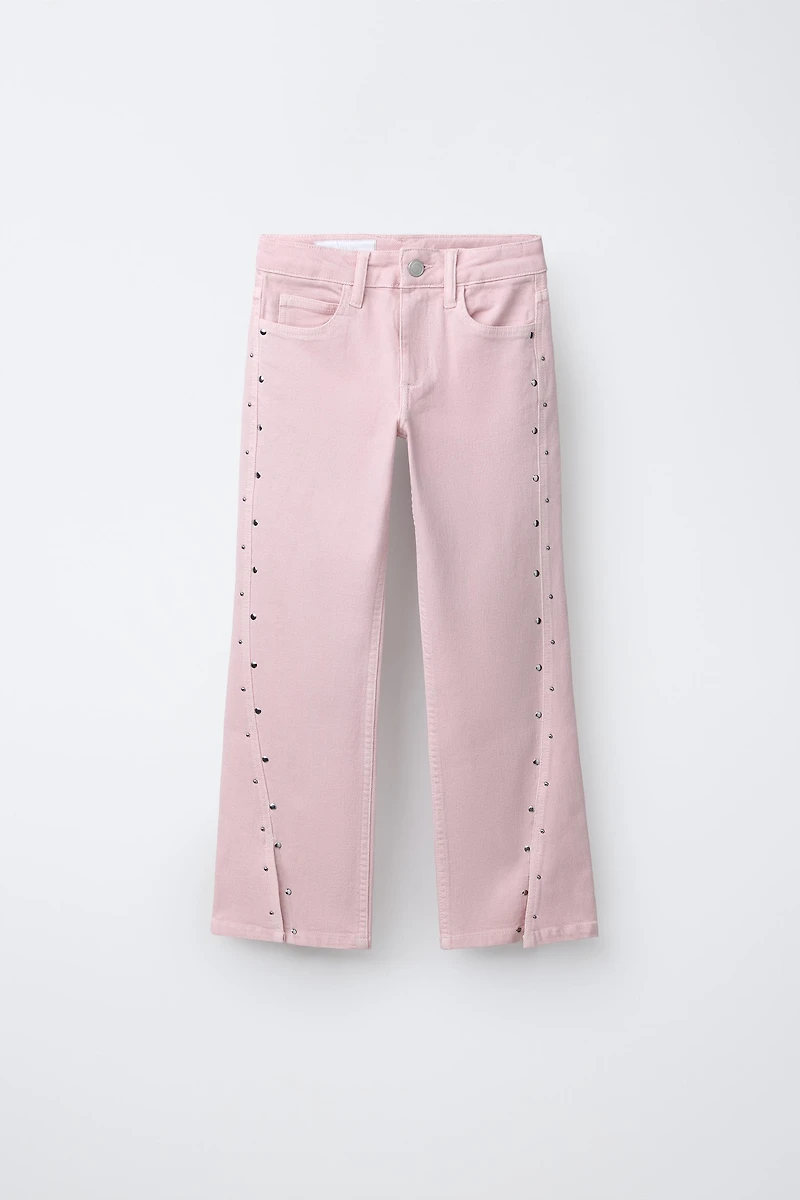 STUDDED BOOTCUT JEANS WITH SLITS