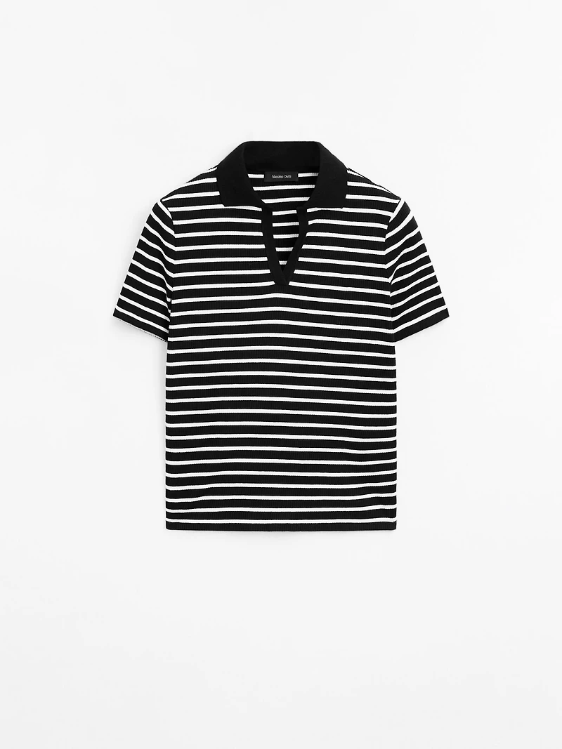 Striped cotton blend polo T-shirt
