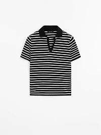 Striped cotton blend polo T-shirt