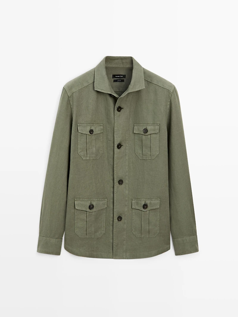 Heavy linen overshirt with pocket details