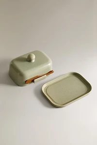 STONEWARE BUTTER DISH WITH KNIFE