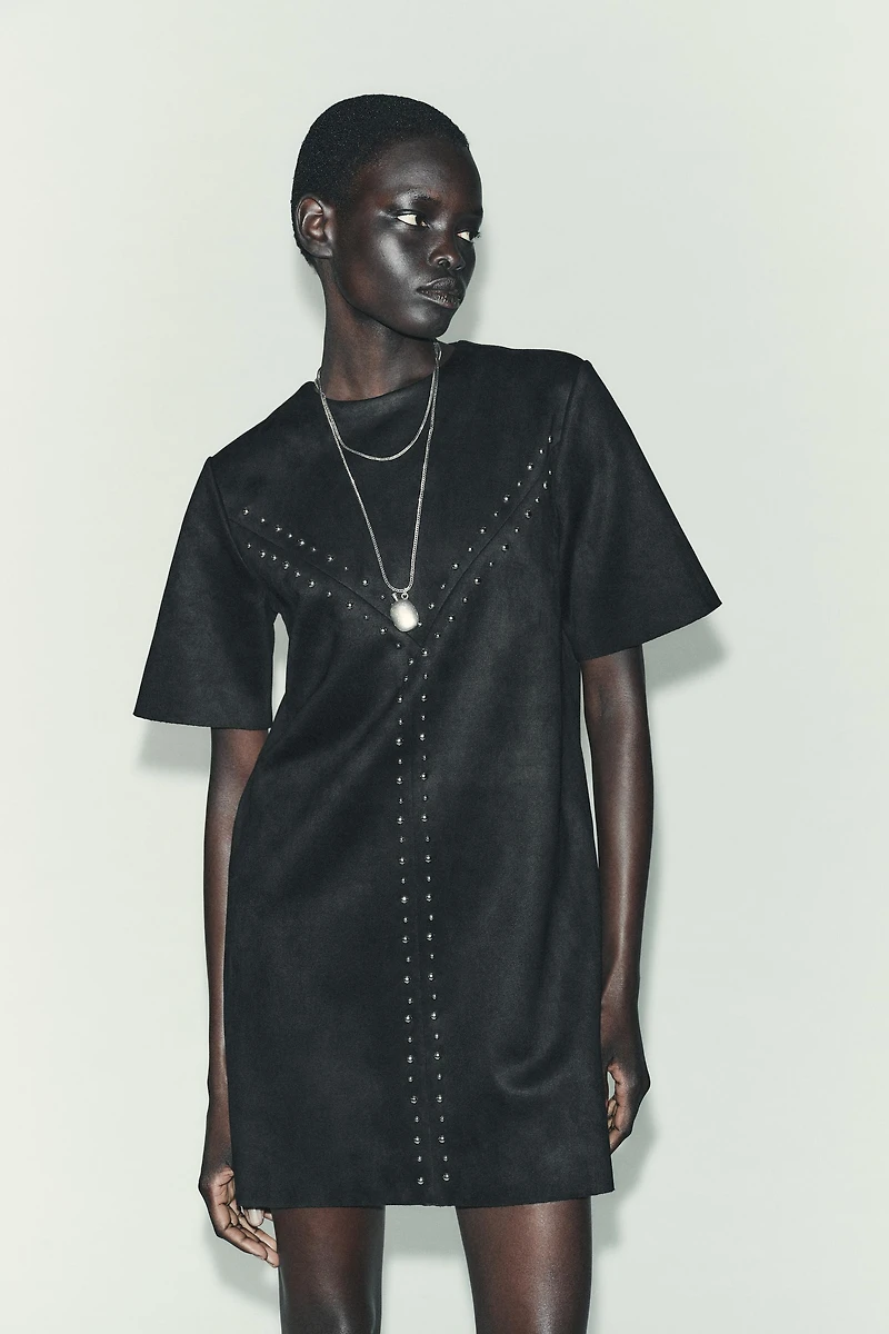 FAUX SUEDE STUDDED DRESS