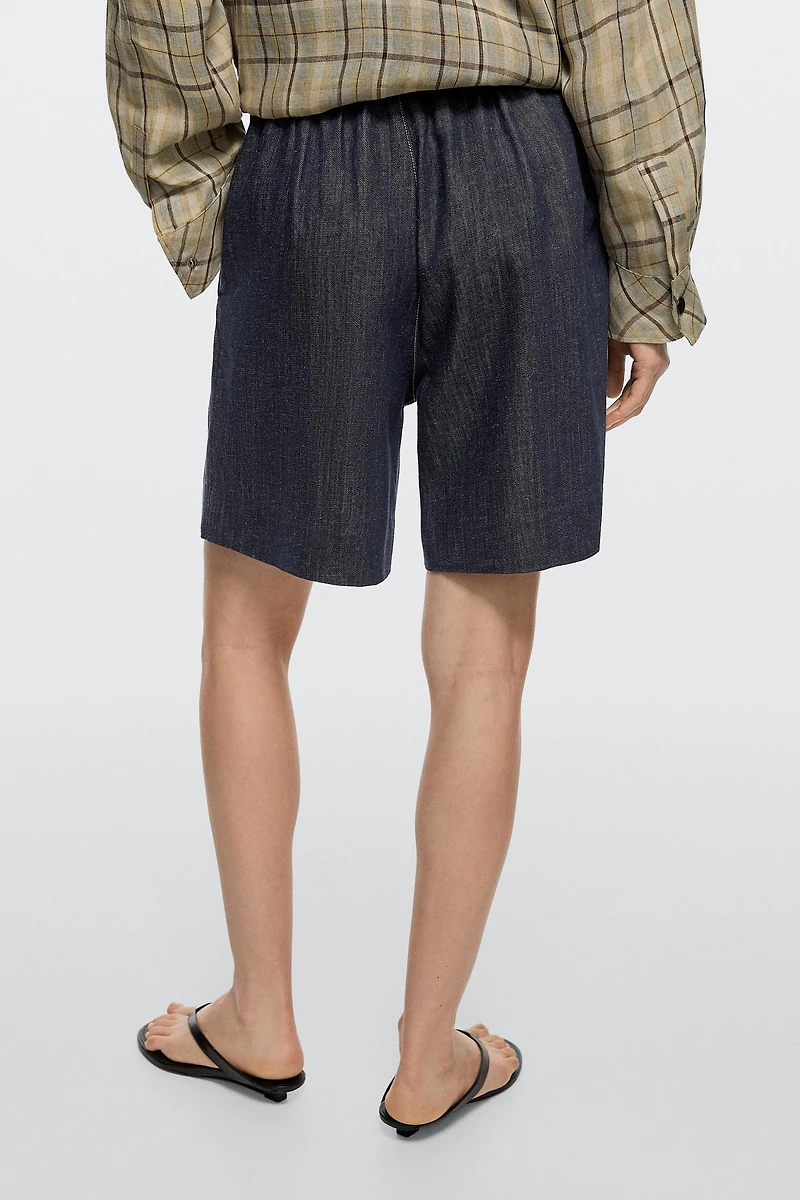 Cotton denim Bermuda shorts with topstitching